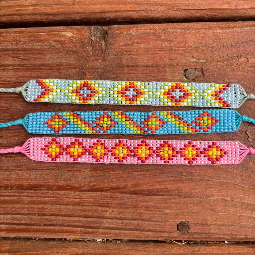 Handmade Beaded Bracelets -Blue, Yellow & Pink